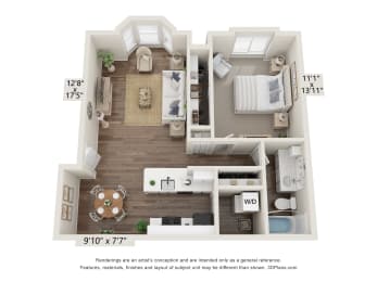 1-Bed/1-Bath, Bluebell Floorplan at Bristol Square at Bristol Square and Golden Gate Apartments, Wixom, Michigan