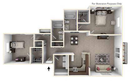 2-Bed/2-Bath, Buttercup Floor Plan at The Harbours Apartments, Clinton Twp, 48038