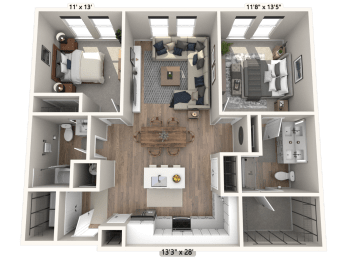 C11 - 2 Bedroom 2 Bathroom Floor plan | 1,092 Sq. Ft. at Ironwood Flats, Brandon, 33511