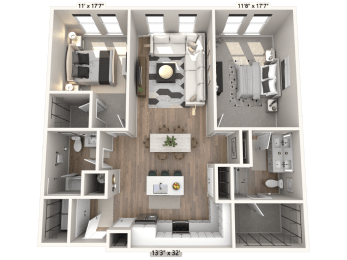 C12 - 2 Bedroom 2 Bathroom Floor plan | 1,254 Sq. Ft. at Ironwood Flats, Brandon, Florida