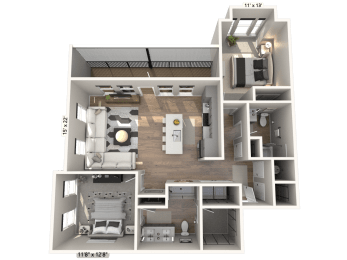 C42 - 2 Bedroom 2 Bathroom Floor plan | 1,120 Sq. Ft. at Ironwood Flats, Brandon, Florida