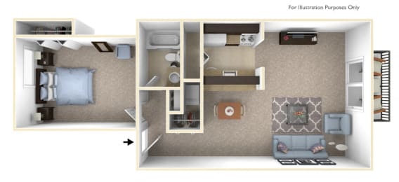 1-Bed/1-Bath, Carnation Floor Plan at The Landings, Westland