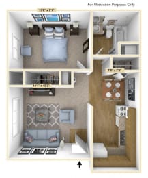 Barrier Free 1 Bedroom Floor Plan at Charter Oaks Apartments, Davison, 48423
