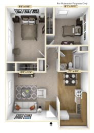 Barrier Free 2 Bedroom Floor Plan at Charter Oaks Apartments, Davison, Michigan