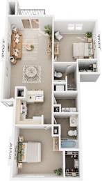 Two Bedroom Two Bath Floorplan at Colonial Pointe at Fairview Apartments, Bellevue, NE, 68123