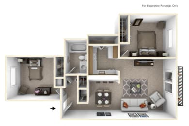 2-Bed/1-Bath, Constantia Floor Plan at The Springs Apartment Homes, Novi, Michigan
