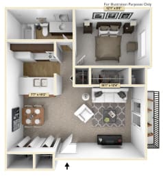 One Bedroom Cypress Floor Plan at Thornridge Apartments, Michigan