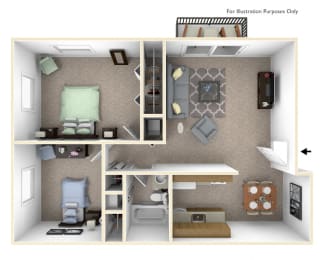 2 Bed 1 Bath 2-Bed/1-Bath, Delphinium Floor Plan at Timberbrook Apartments, Peoria, 61614