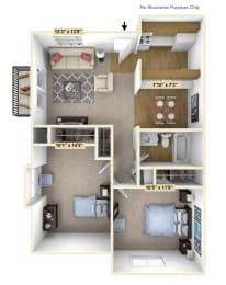 Downey Oak 2 Bedroom Floor Plan at Charter Oaks Apartments, Michigan, 48423