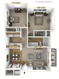 English Oak 2 Bedroom Floor Plan at Charter Oaks Apartments, Davison, MI