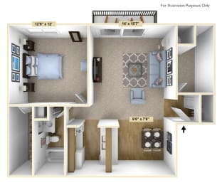  Floor Plan English Oak Deluxe 1 Bedroom