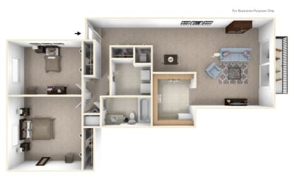 2-Bed/1-Bath, Foxglove Floor Plan at Timberlane Apartments, Peoria, Illinois
