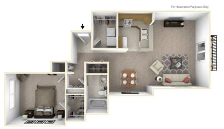 1-Bed/1-Bath, Gerbera Floor Plan at The Harbours Apartments, Michigan