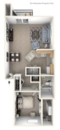 One Bedroom End GR Floorplan at Gull Prairie/Gull Run Apartments and Townhomes, Kalamazoo, 49048