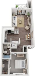 One Bedroom Renovated 3D Floor Plan at Green Ridge Apartments, Grand Rapids, Michigan