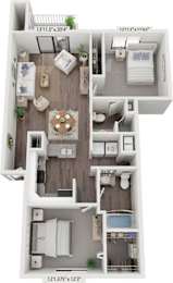 Renovated Two Bedroom Two Bath 3D Floor Plan at Green Ridge Apartments, Grand Rapids, 49544