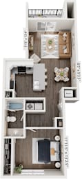 1 Bedroom 1 Bathroom 3D Floor Plan at The Grove Apartment Homes, Lincoln Nebraska