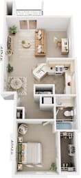 One Bedroom End Floorplan at Gull Prairie/Gull Run Apartments and Townhomes, Kalamazoo, MI