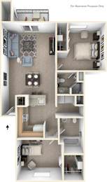 Two Bedroom Two Bath GR Floorplan at Gull Prairie/Gull Run Apartments and Townhomes, Kalamazoo