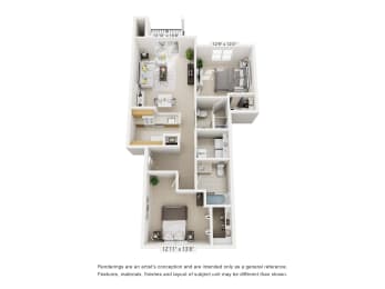 Two Bedroom - Alexander Floor Plan at Heatherwood Apartments, Grand Blanc, Michigan