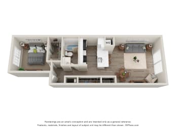 1-Bed/1-Bath, Peony Floor Plan at Hillside Apartments, Wixom, MI, 48393