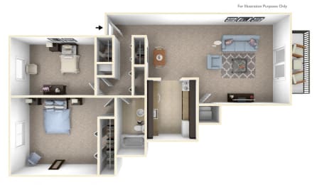 2-bed/1-bath, Hydrangea Floor Plan at The Landings, Michigan, 48185
