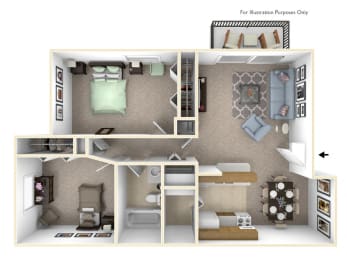 2-Bed/1-Bath, Iris Floor Plan at Lake in the Pines, Fayetteville, North Carolina
