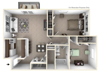2-Bed/1-Bath, Iris View Floor Plan at Lake in the Pines, Fayetteville, NC