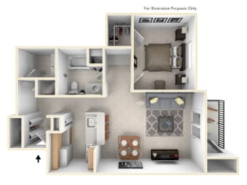 1-Bed/1-Bath, Lawrence Floor Plan at Towne Lakes Apartments, Grand Chute