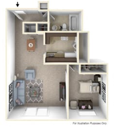 1-Bed/1-Bath, Lilac Floor Plan at The Landings, Michigan, 48185