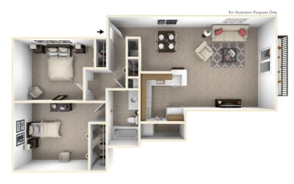 2-Bed/1-Bath, Lotus Floor Plan at The Harbours Apartments, Michigan