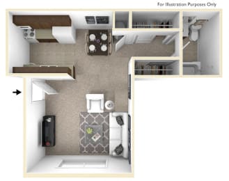 Studio, Lunaria Floor Plan at Rivers Edge Apartments, Waterford, MI