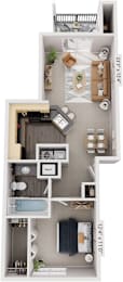 Traditional One Bedroom 3D Floor Plan at Lynbrook Apartment Homes and Townhomes, Elkhorn, NE, 68022