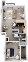One Bedroom End 3D Floor Plan at Lynbrook Apartment Homes and Townhomes, Elkhorn