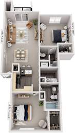 Traditional Two Bedroom 3D Floor Plan at Lynbrook Apartment Homes and Townhomes, Elkhorn, NE