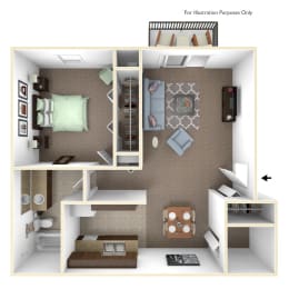 1-Bed/1-Bath, Magnolia Floor Plan at Fox Pointe Apartments, East Moline