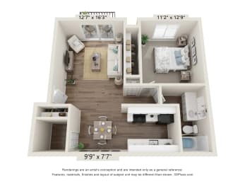 bedroom floor plan at Cordoba Apartments, Farmington Hills, Michigan