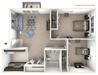 2-Bed/1-Bath, Marigold Floor Plan at Timberlane Apartments, Peoria, IL