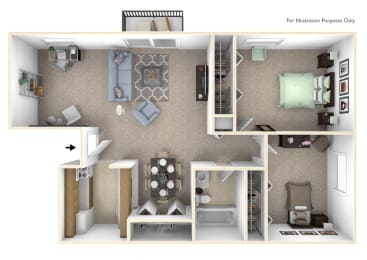 2-Bed/1-Bath, Marigold Deluxe Floor Plan at Lake in the Pines, Fayetteville