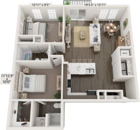 Two Bedroom Beech floor plan at Meadowbrooke Apartment Homes in Grand Rapids, MI 49512
