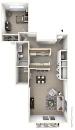 1-Bed/1-Bath, Muscari Floor Plan at The Springs Apartment Homes, Novi