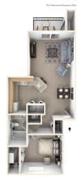 One Bedroom One Bath Floor Plan at Canal Club Apartments, Lansing, MI