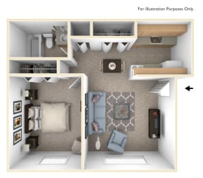 One Bedroom - Standard Floor Plan at Wood Creek Apartments, Kenosha