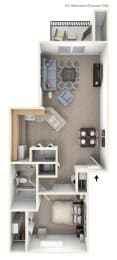 One Bedroom One Bath Floorplan | 716-774 Sq. Ft. at Dupont Lakes Apartments, Fort Wayne, IN