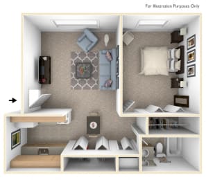 One Bedroom One Bath Floorplan at Glen Oaks Apartments, Michigan