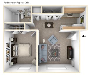 One Bedroom One Bath Floor Plan at Wingate Apartments, Michigan, 49512