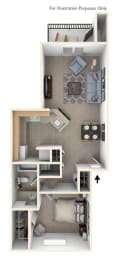 1 Bed 1 Bath One Bedroom Stackable Floor Plan at South Bridge Apartments, Fort Wayne, IN, 46816