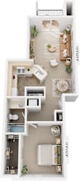 One Bedroom 3D Floor Plan at Orchard Lakes Apartments, Toledo, 43615
