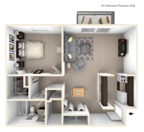 1-Bed/1-Bath, Orchid View Floor Plan at Eastgate Woods Apartments, Batavia