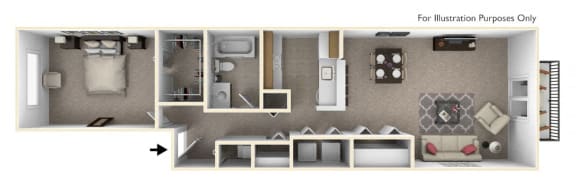 1-Bed/1-Bath, Peony Floor Plan at The Harbours Apartments, Clinton Twp, MI